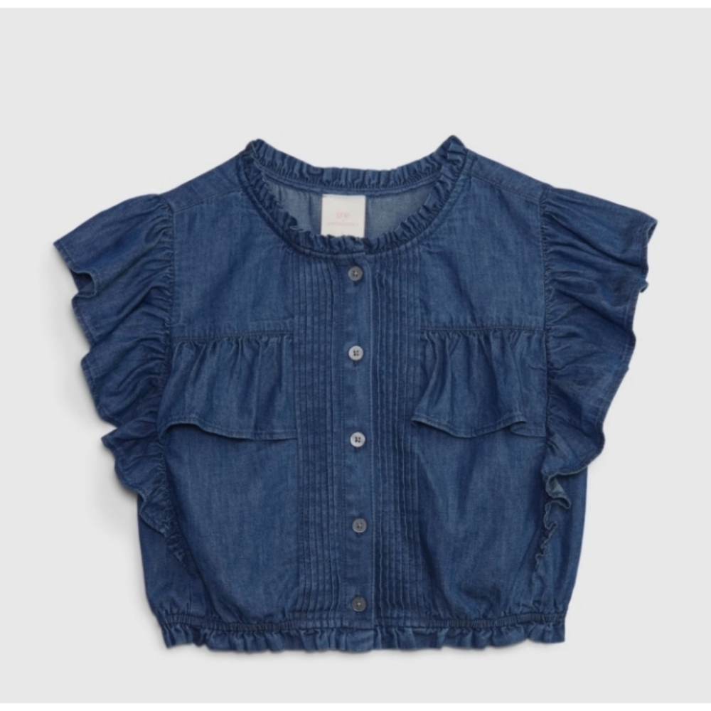 Gap X LoveShackFancy Kids Denim Ruffle Button-Front Top